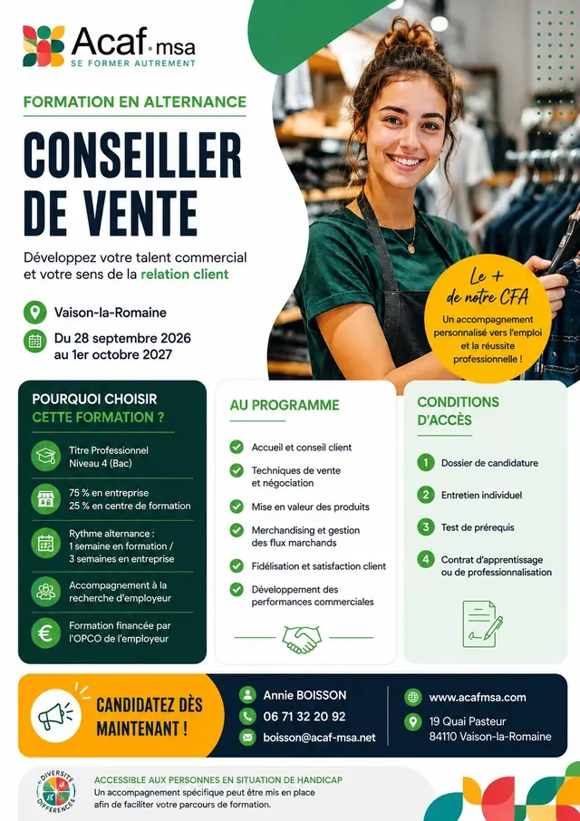 Affiche de la formation Conseiller de vente en alternance