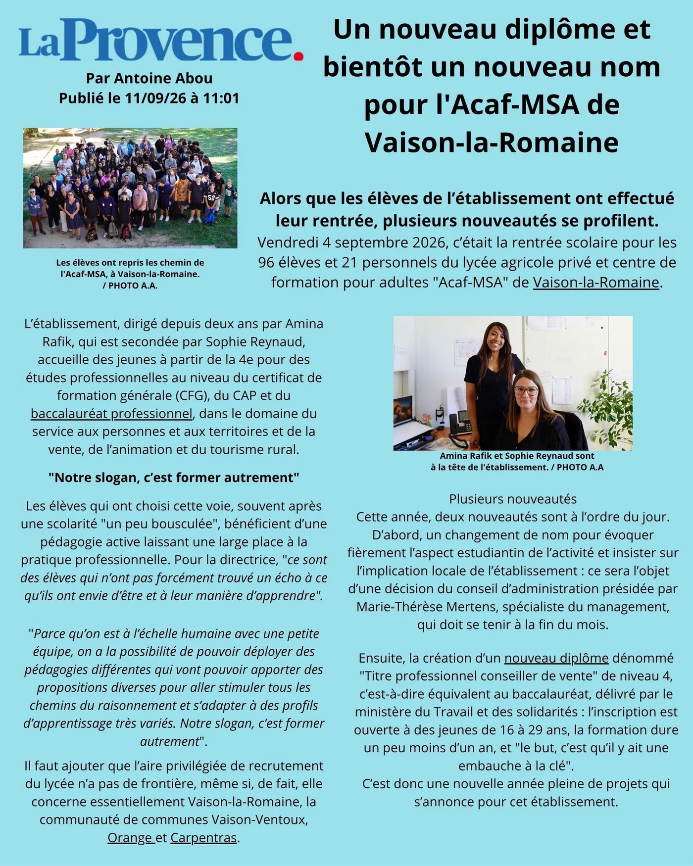 Photo 1 sur 1 : La Provence : un nouveau diplôme et bientôt un nouveau nom